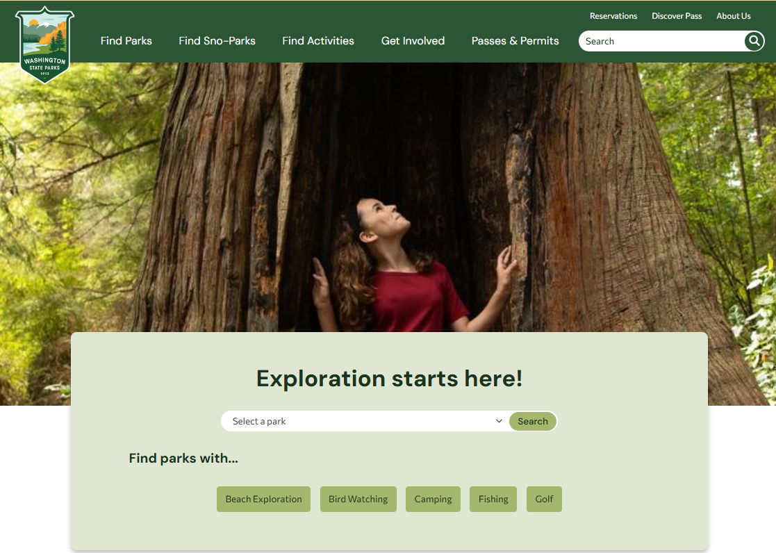 Screenshot of WAParks website homepage