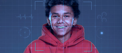 Biometrics overlay with smiling man