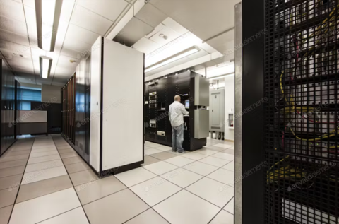 A man working on a mainframe computer