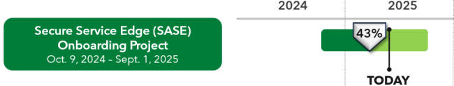 SSE project timeline at 43% complete